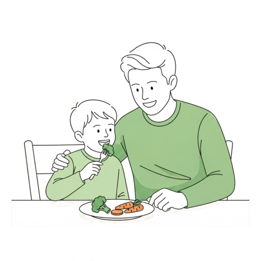 Illustrazione di bambini felici con alimenti sani per nutrizione pediatrica e crescita